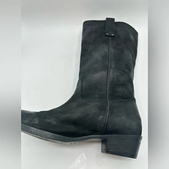 Vintage Foundry Aliza Cowboy Cowgirl campus riding boot black Leather square toe - Picture 9 of 17